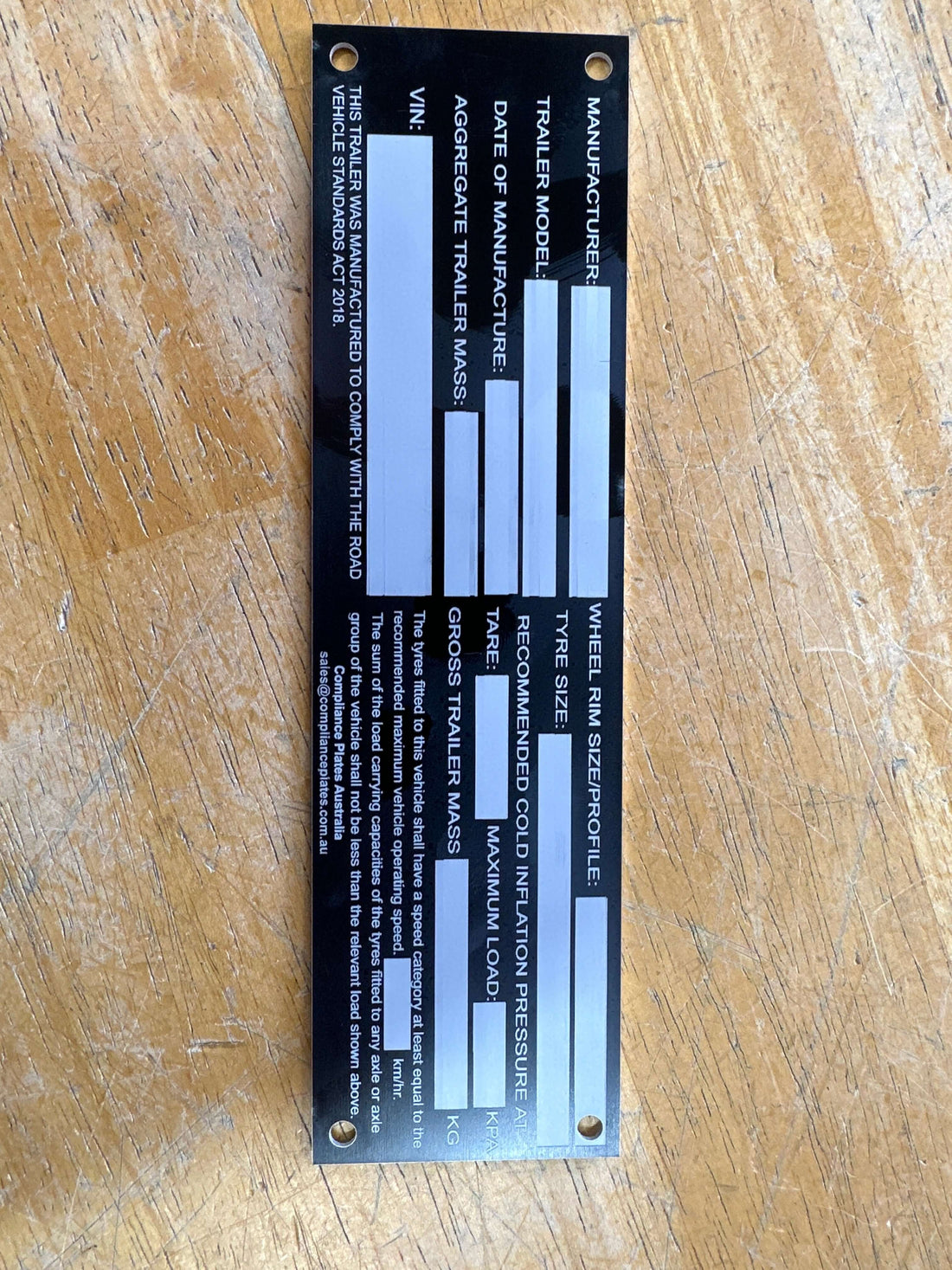 Aluminum Vin Plate Compliance ID Tag for Trailer, 180mm x 50mm, Black, RVSA 2018, Durable and Customizable.