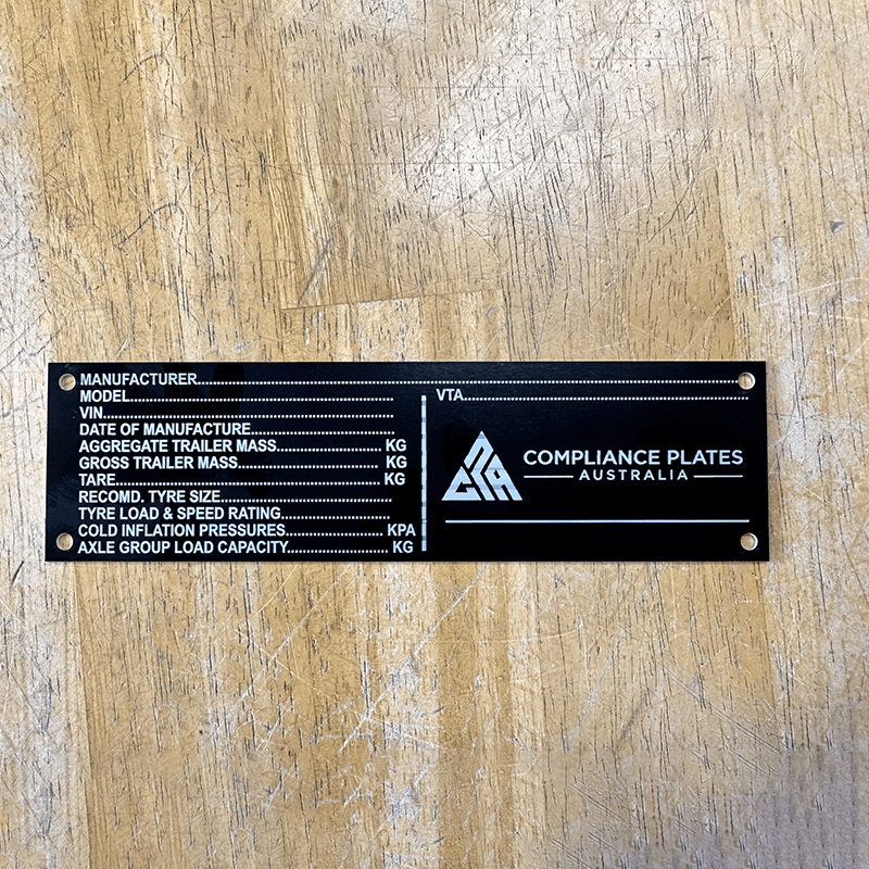 Trailer VIN plate from Compliance Plates Australia, featuring essential compliance information for trailers.